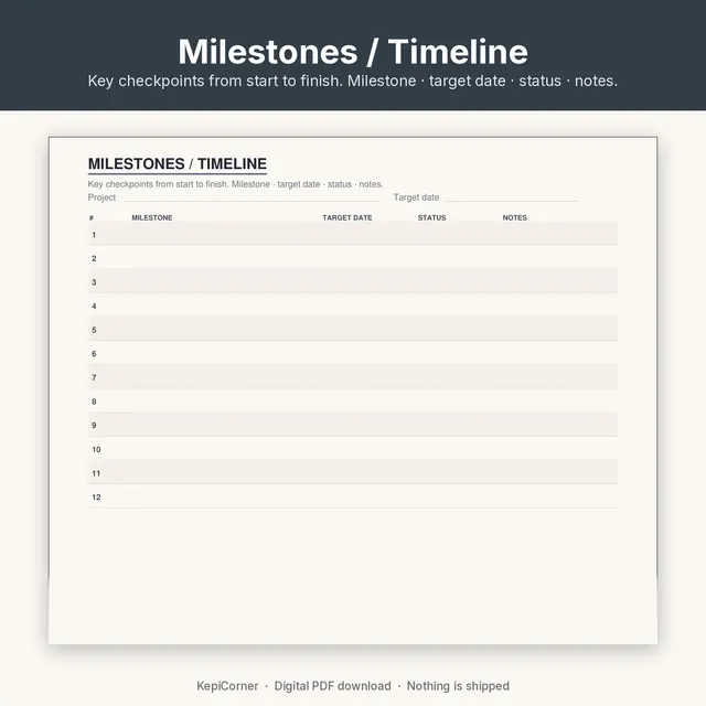 Project Tracker printable – milestones tasks (image 7 of 10)