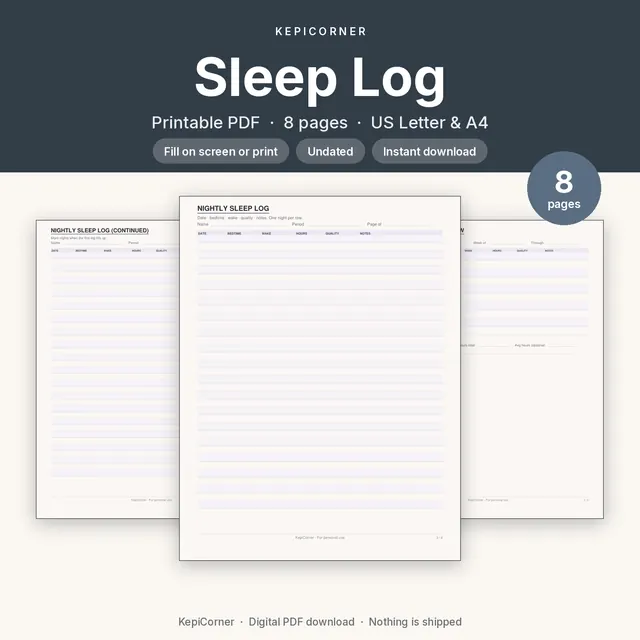 Sleep Log printable PDF cover