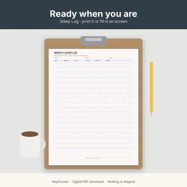 Sleep Log printable – lifestyle bedside clipboard (image 2 of 10)