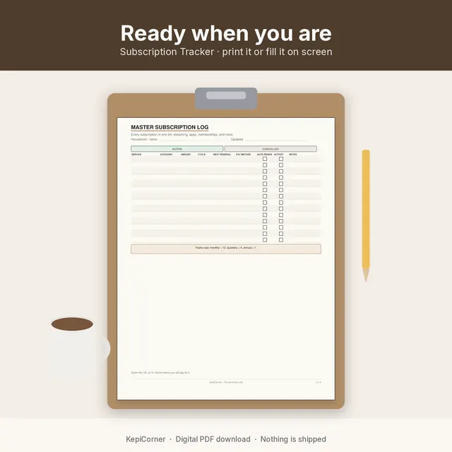Subscription Tracker printable – lifestyle desk (image 2 of 10)