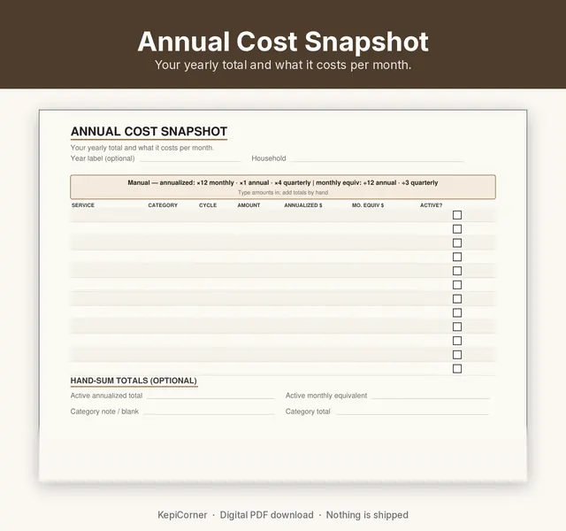 Subscription Tracker printable – annual snapshot (image 7 of 10)