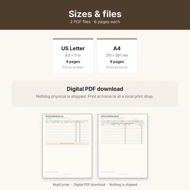 Subscription Tracker printable – size file matrix (image 9 of 10)