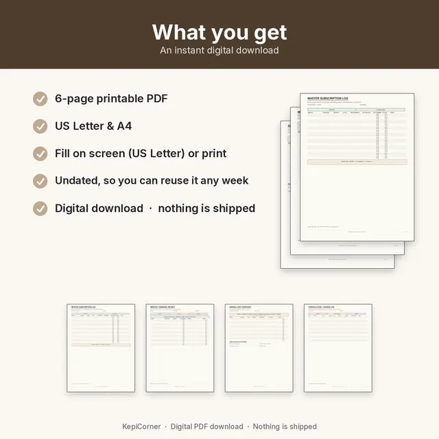 Subscription Tracker printable – what you receive (image 10 of 10)