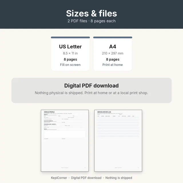 Vehicle Maintenance Log printable – size file matrix (image 9 of 10)