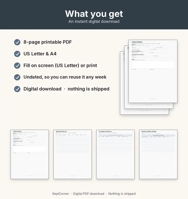 Vehicle Maintenance Log printable – what you receive (image 10 of 10)