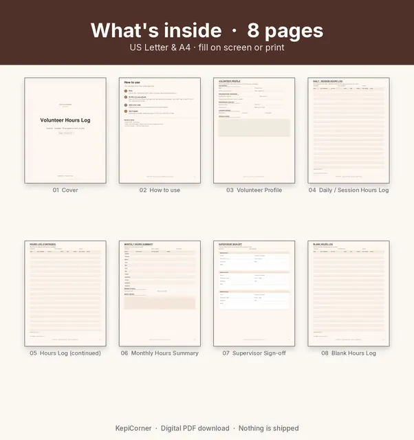 Volunteer Hours Log printable – page map collage (image 3 of 10)