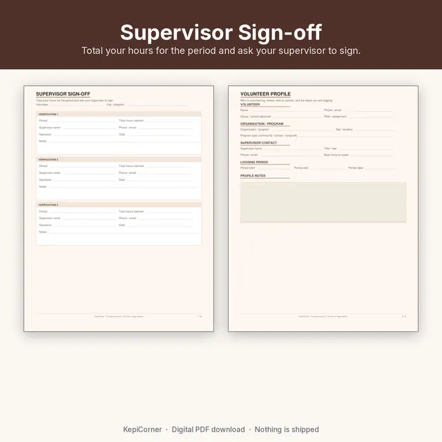 Volunteer Hours Log printable – supervisor signoff (image 8 of 10)