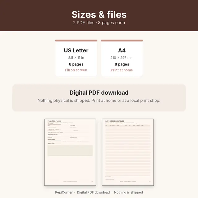 Volunteer Hours Log printable – size file matrix (image 9 of 10)