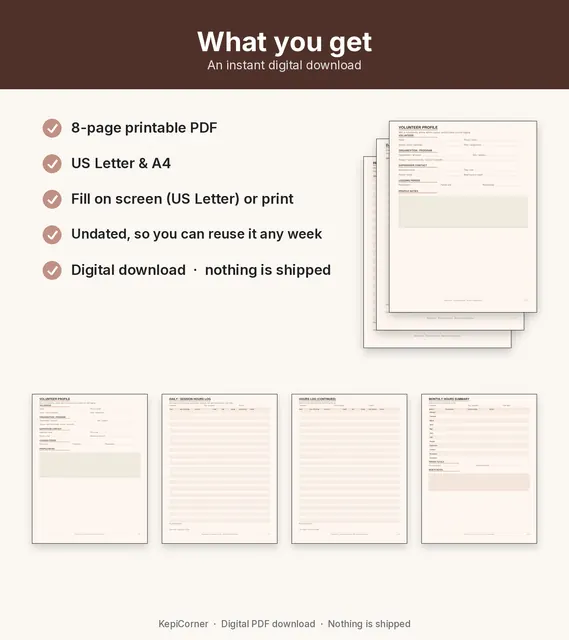 Volunteer Hours Log printable – what you receive (image 10 of 10)