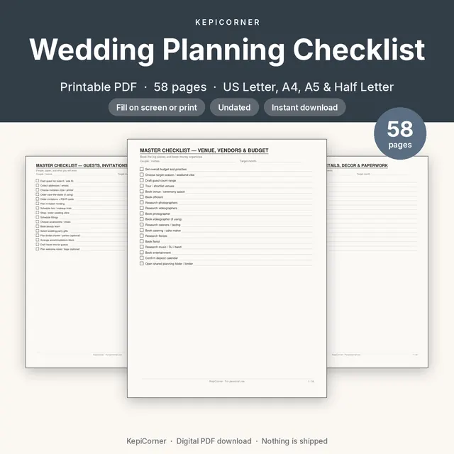 Wedding Planning Checklist printable PDF cover