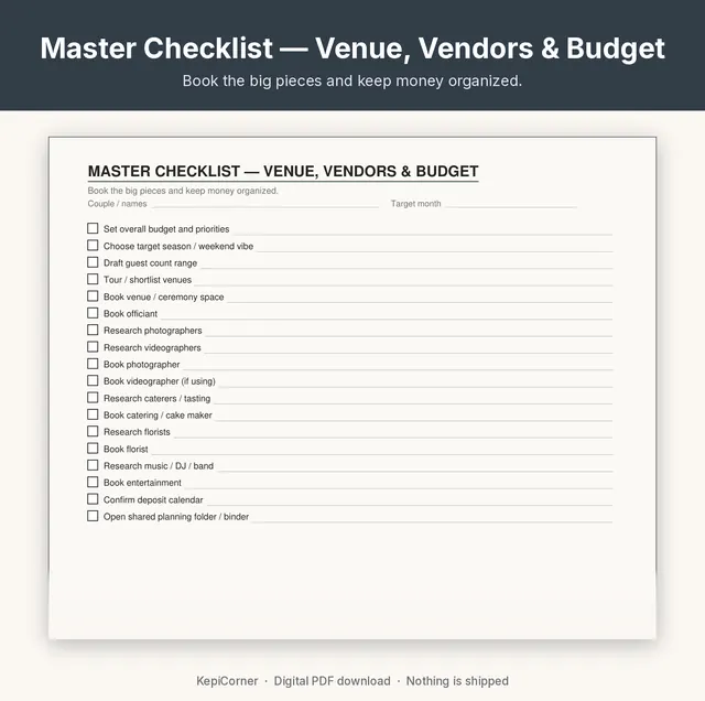 Wedding Planning Checklist printable page preview
