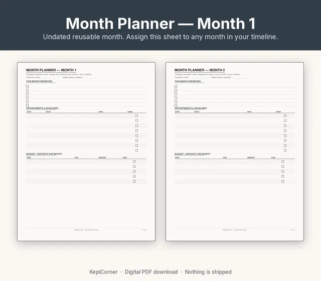 Wedding Planning Checklist printable – timeline budget (image 4 of 8)