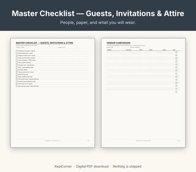 Wedding Planning Checklist printable – vendor guest (image 5 of 8)