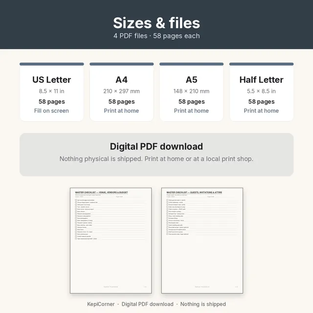 Wedding Planning Checklist printable – sizes offer (image 7 of 8)