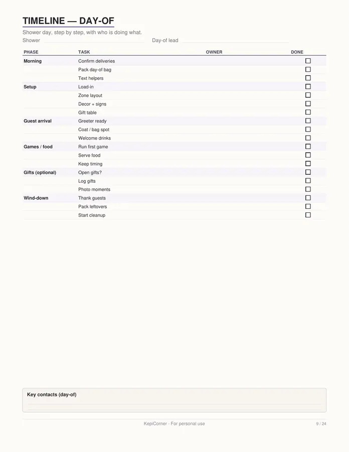 Baby Shower Planner printable – page 9 of 24, rendered from Baby-Shower-Planner-Letter.pdf
