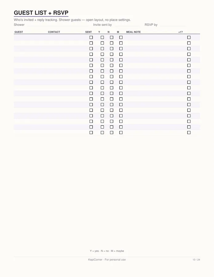 Baby Shower Planner printable – page 10 of 24, rendered from Baby-Shower-Planner-Letter.pdf