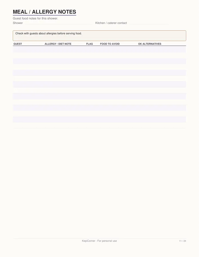 Baby Shower Planner printable – page 11 of 24, rendered from Baby-Shower-Planner-Letter.pdf