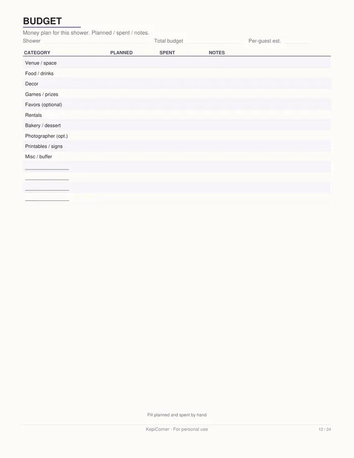 Baby Shower Planner printable – page 12 of 24, rendered from Baby-Shower-Planner-Letter.pdf