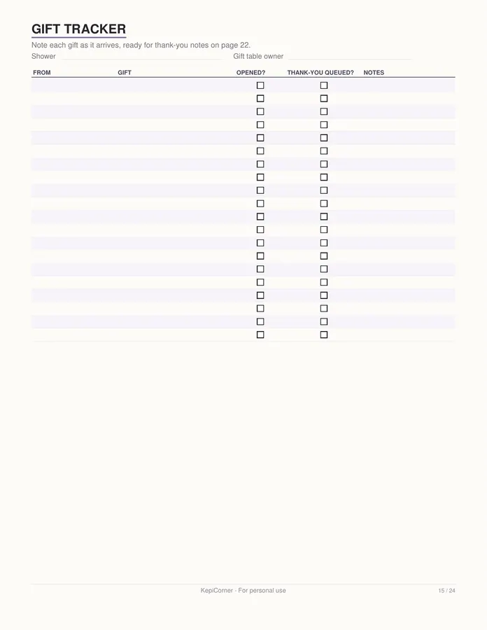 Baby Shower Planner printable – page 15 of 24, rendered from Baby-Shower-Planner-Letter.pdf
