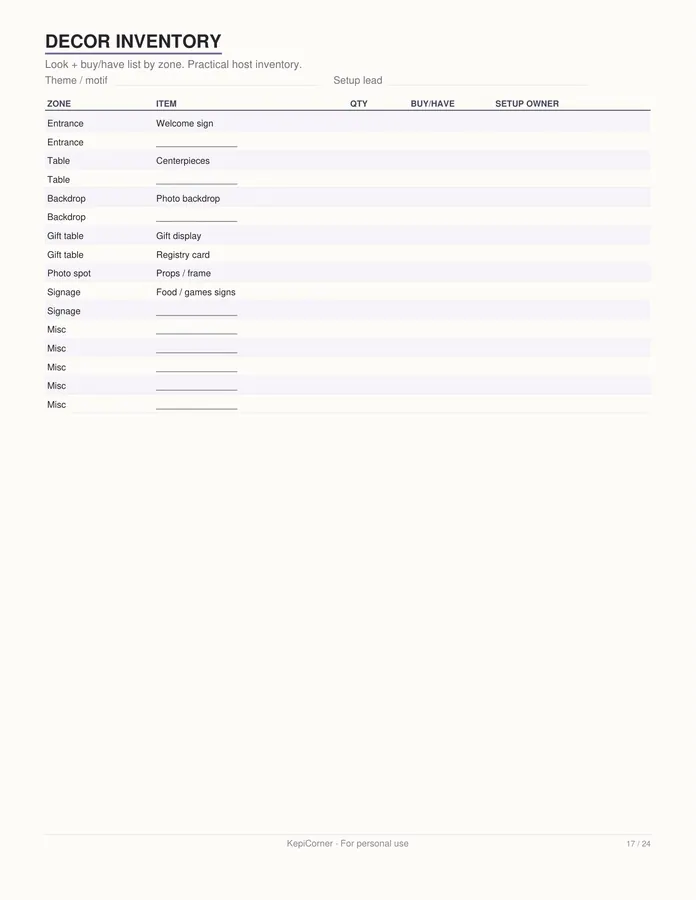 Baby Shower Planner printable – page 17 of 24, rendered from Baby-Shower-Planner-Letter.pdf