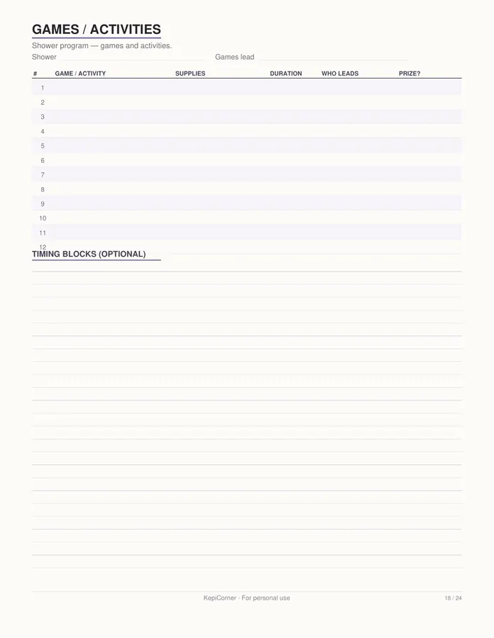 Baby Shower Planner printable – page 18 of 24, rendered from Baby-Shower-Planner-Letter.pdf