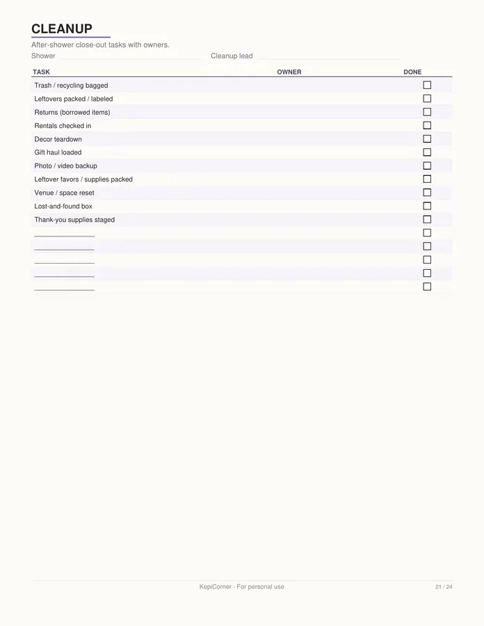 Baby Shower Planner printable – page 21 of 24, rendered from Baby-Shower-Planner-Letter.pdf