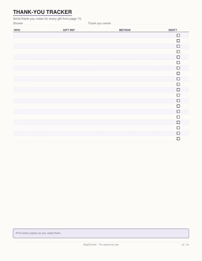 Baby Shower Planner printable – page 22 of 24, rendered from Baby-Shower-Planner-Letter.pdf