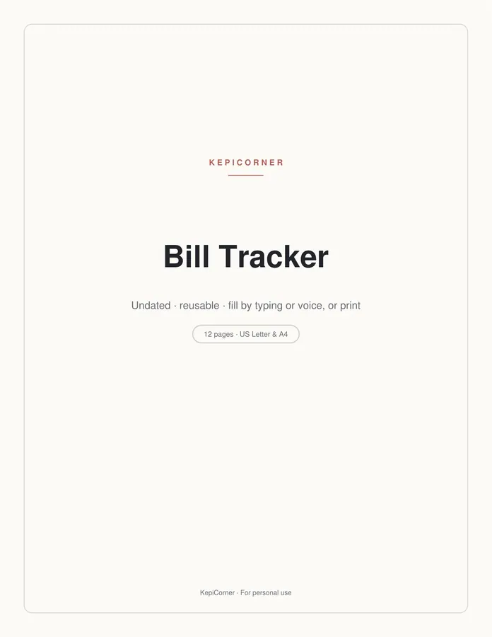 Bill Tracker printable – page 1 of 12, rendered from Bill-Tracker-Letter.pdf
