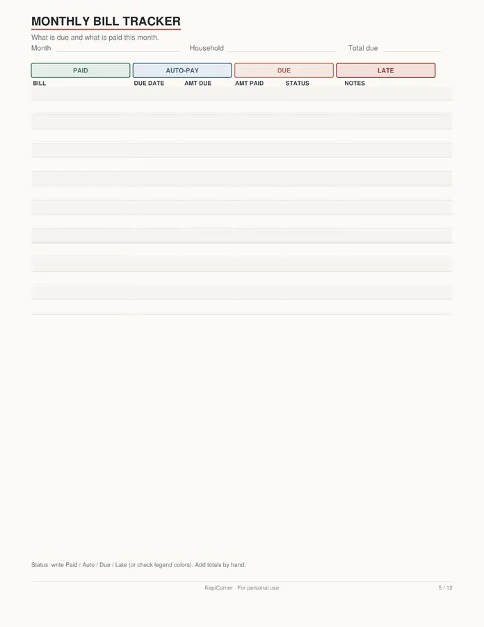 Bill Tracker printable – page 5 of 12, rendered from Bill-Tracker-Letter.pdf