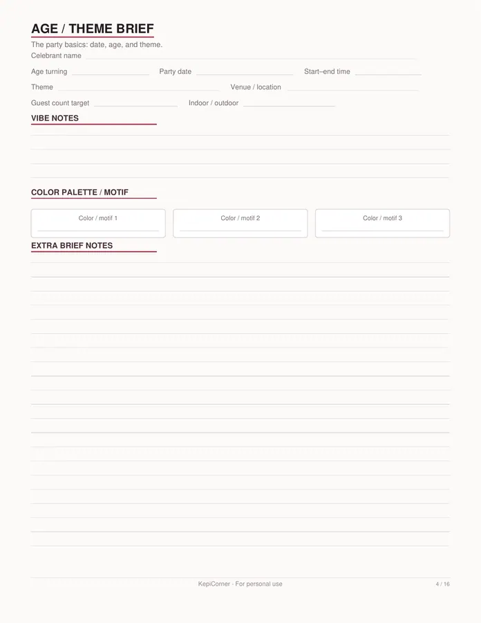 Birthday Party Planner printable – page 4 of 16, rendered from Birthday-Party-Planner-Letter.pdf