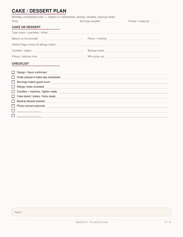 Birthday Party Planner printable – page 10 of 16, rendered from Birthday-Party-Planner-Letter.pdf