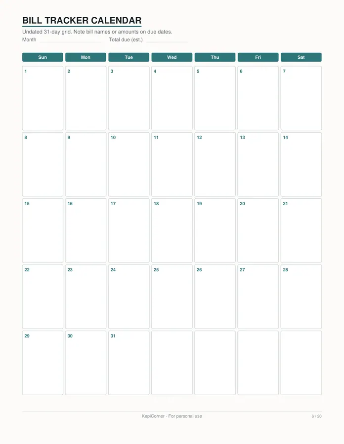 Budget & Savings Challenge printable – page 6 of 20, rendered from Budget-Savings-Challenge-Pack-Letter.pdf