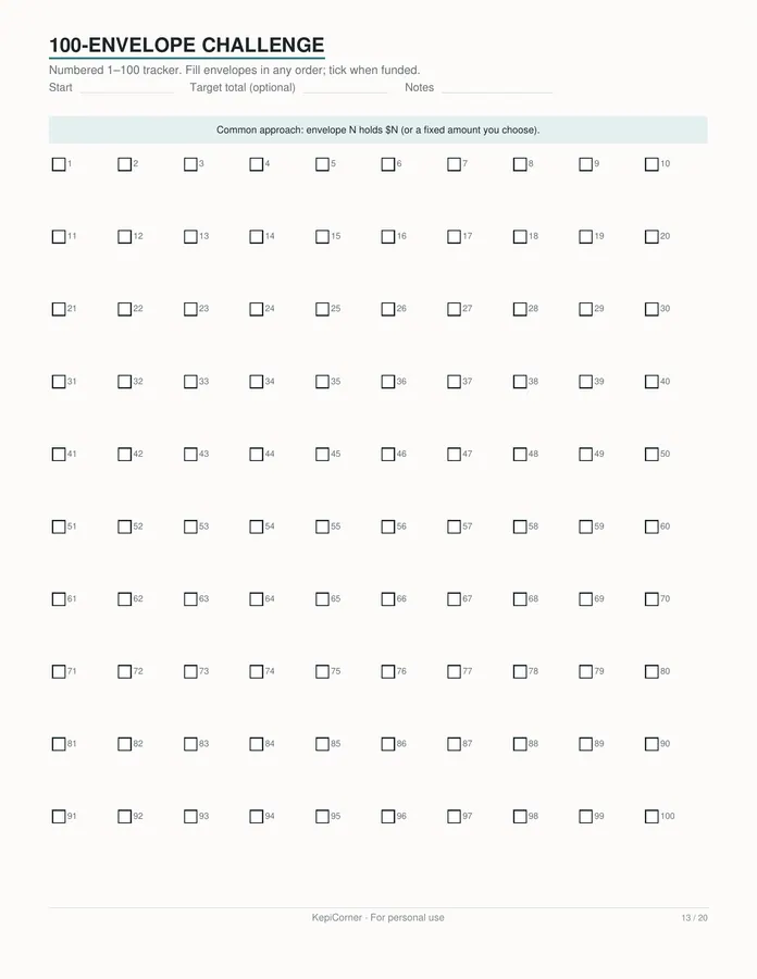 Budget & Savings Challenge printable – page 13 of 20, rendered from Budget-Savings-Challenge-Pack-Letter.pdf