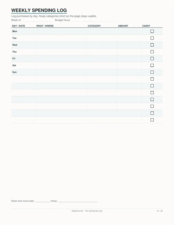 Budget & Savings Challenge printable – page 15 of 20, rendered from Budget-Savings-Challenge-Pack-Letter.pdf
