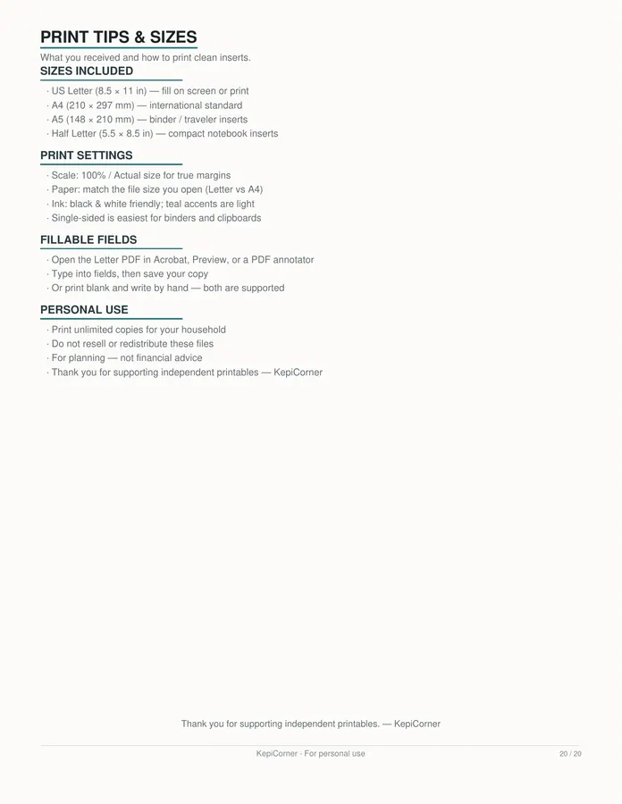 Budget & Savings Challenge printable – page 20 of 20, rendered from Budget-Savings-Challenge-Pack-Letter.pdf