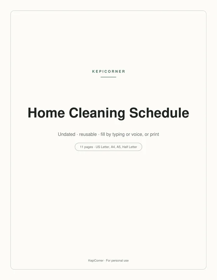 Cleaning Schedule printable – page 1 of 11, rendered from Cleaning-Schedule-Pack-Letter.pdf