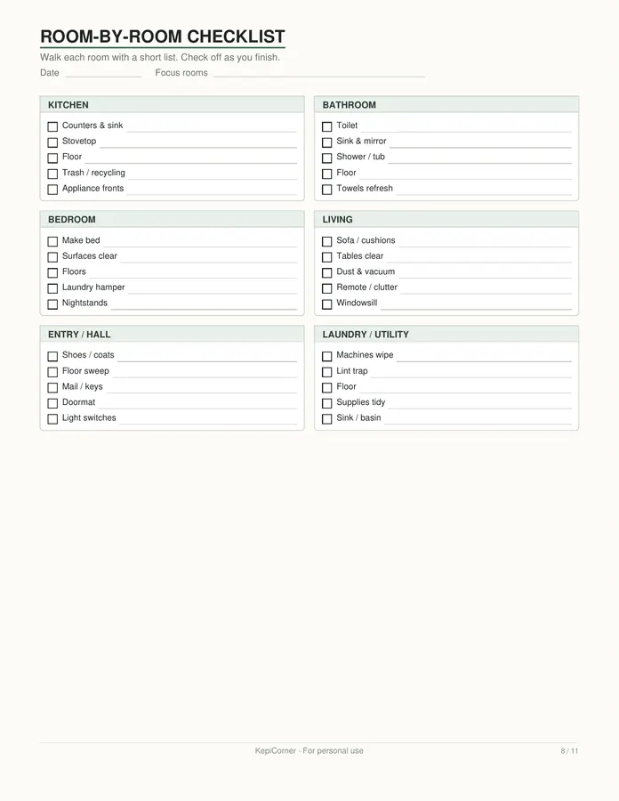 Cleaning Schedule printable – page 8 of 11, rendered from Cleaning-Schedule-Pack-Letter.pdf