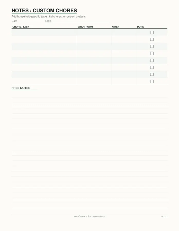 Cleaning Schedule printable – page 10 of 11, rendered from Cleaning-Schedule-Pack-Letter.pdf