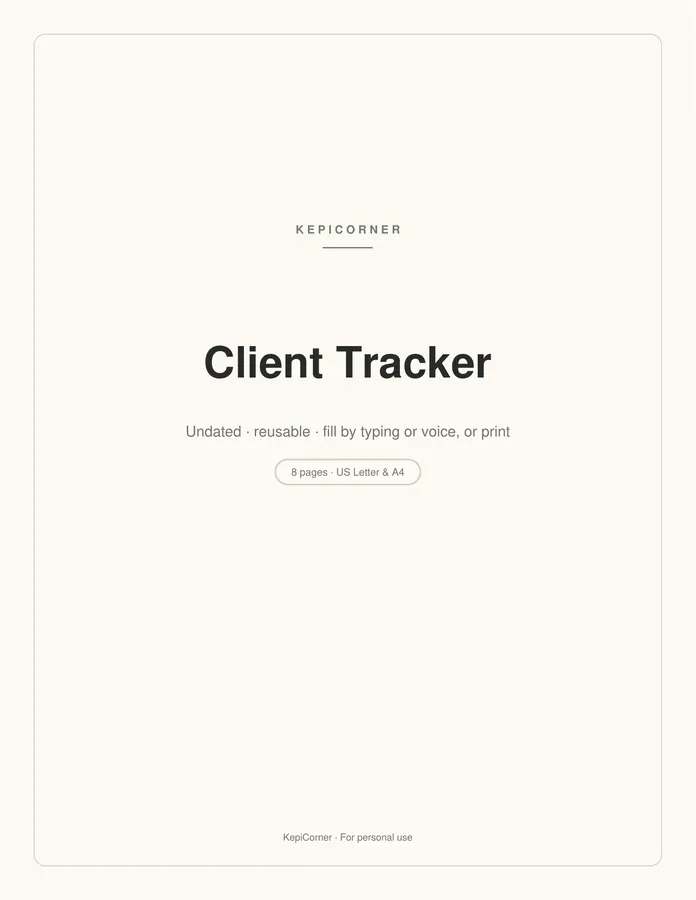 Client Tracker printable – page 1 of 8, rendered from Client-Tracker-Letter.pdf