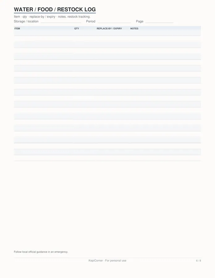 Emergency Kit Checklist printable – page 6 of 8, rendered from Emergency-Kit-Checklist-Letter.pdf