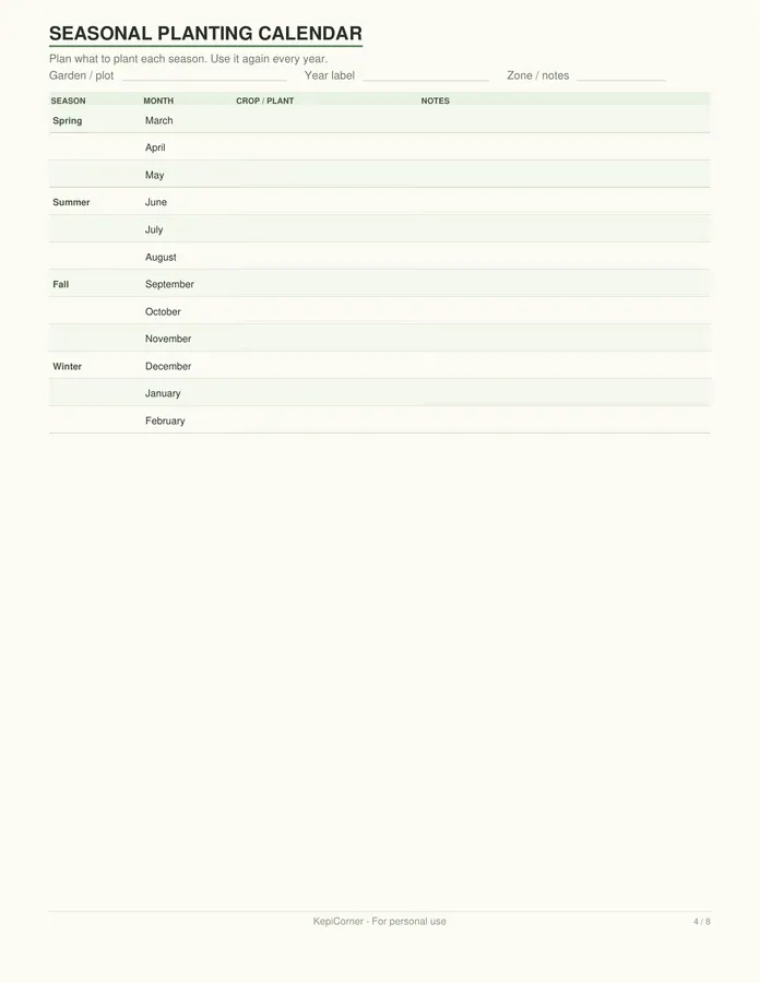 Garden Planner printable – page 4 of 8, rendered from Garden-Planner-Letter.pdf