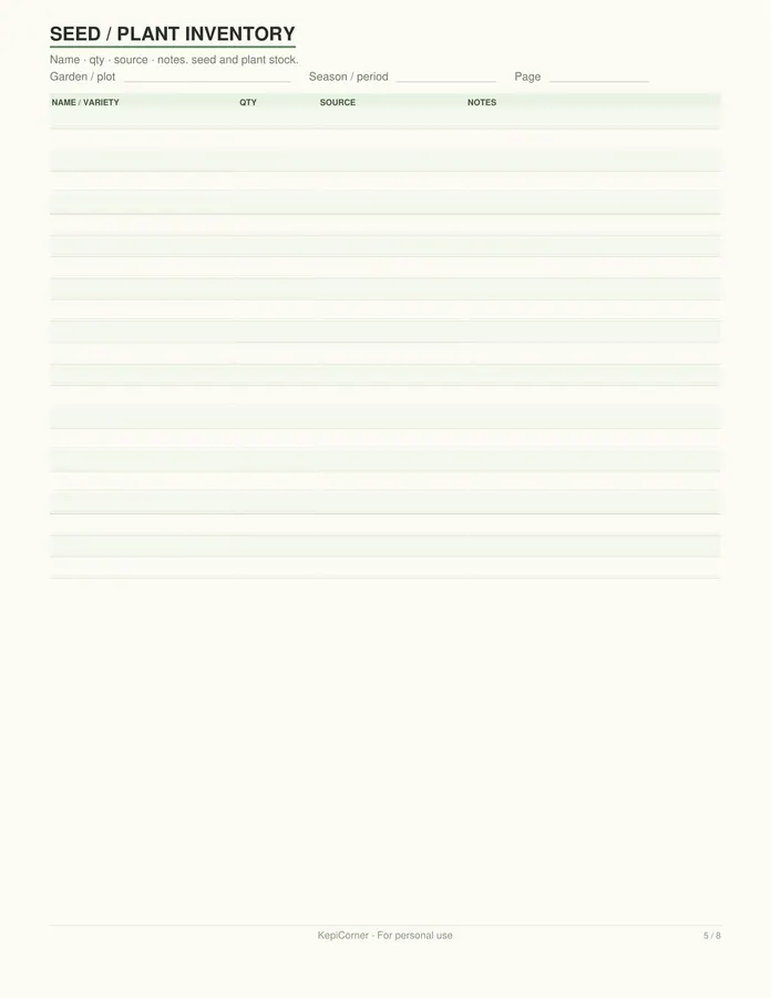 Garden Planner printable – page 5 of 8, rendered from Garden-Planner-Letter.pdf