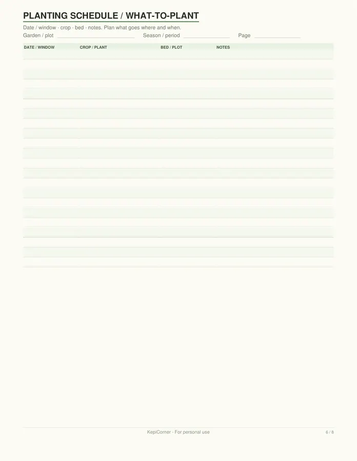 Garden Planner printable – page 6 of 8, rendered from Garden-Planner-Letter.pdf