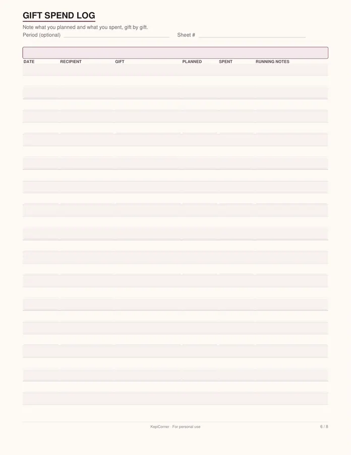 Gift Tracker printable – page 6 of 8, rendered from Gift-Tracker-Letter.pdf