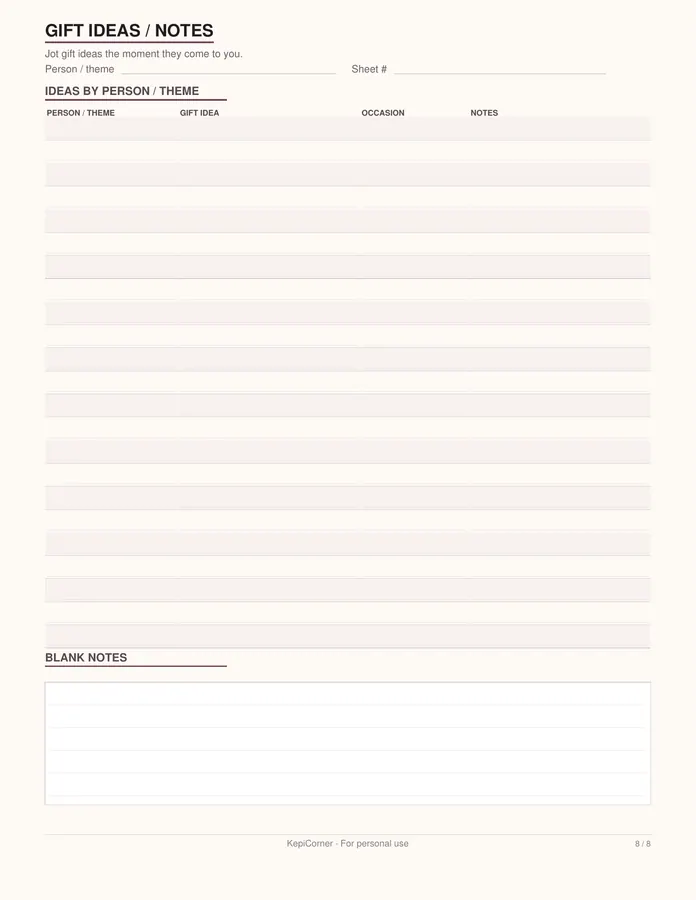 Gift Tracker printable – page 8 of 8, rendered from Gift-Tracker-Letter.pdf
