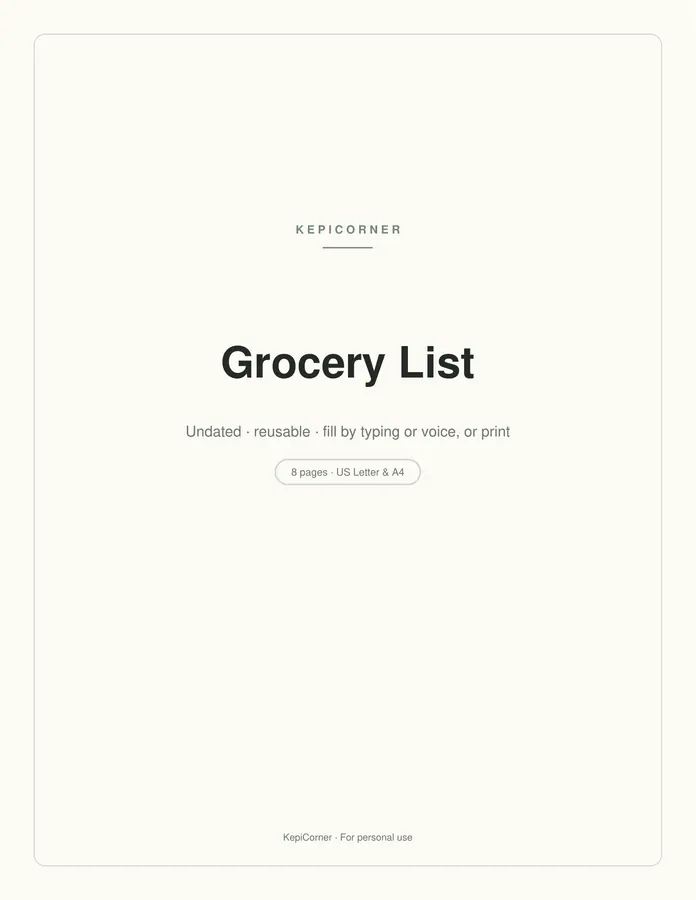 Grocery List printable – page 1 of 8, rendered from Grocery-List-Letter.pdf