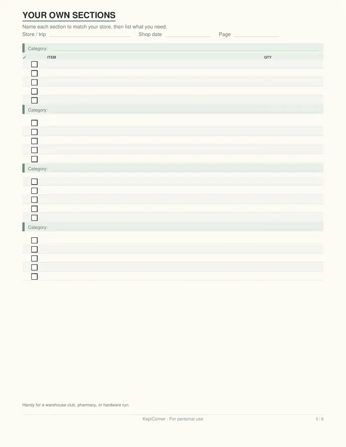 Grocery List printable – page 5 of 8, rendered from Grocery-List-Letter.pdf
