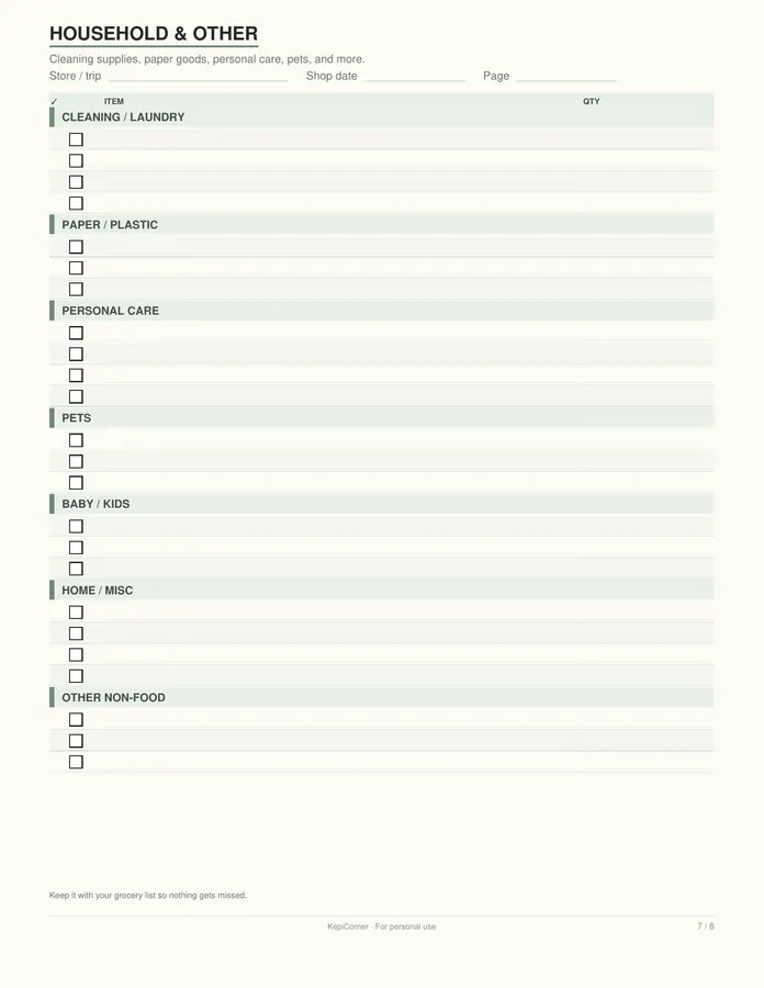 Grocery List printable – page 7 of 8, rendered from Grocery-List-Letter.pdf