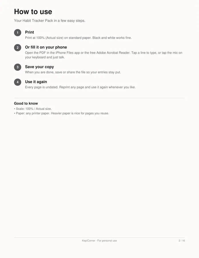 Habit Tracker printable – page 2 of 16, rendered from Habit-Tracker-Pack.pdf