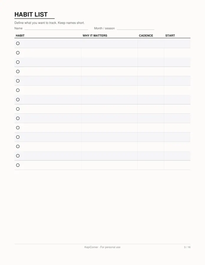 Habit Tracker printable – page 3 of 16, rendered from Habit-Tracker-Pack.pdf